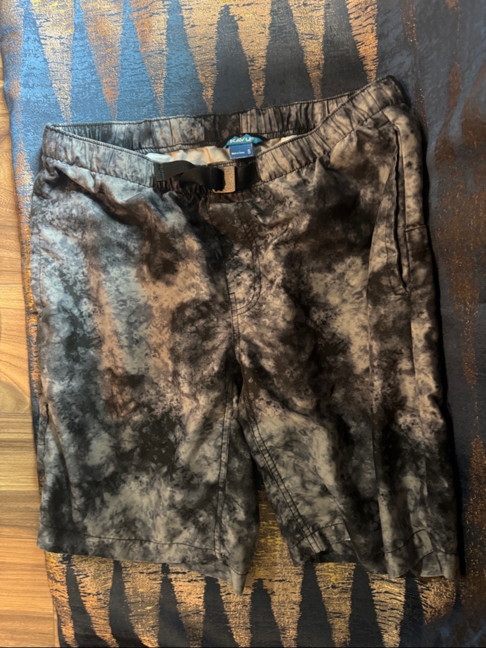 Kavu Black & Gray Tie-Dye Shorts with Webbing Belt